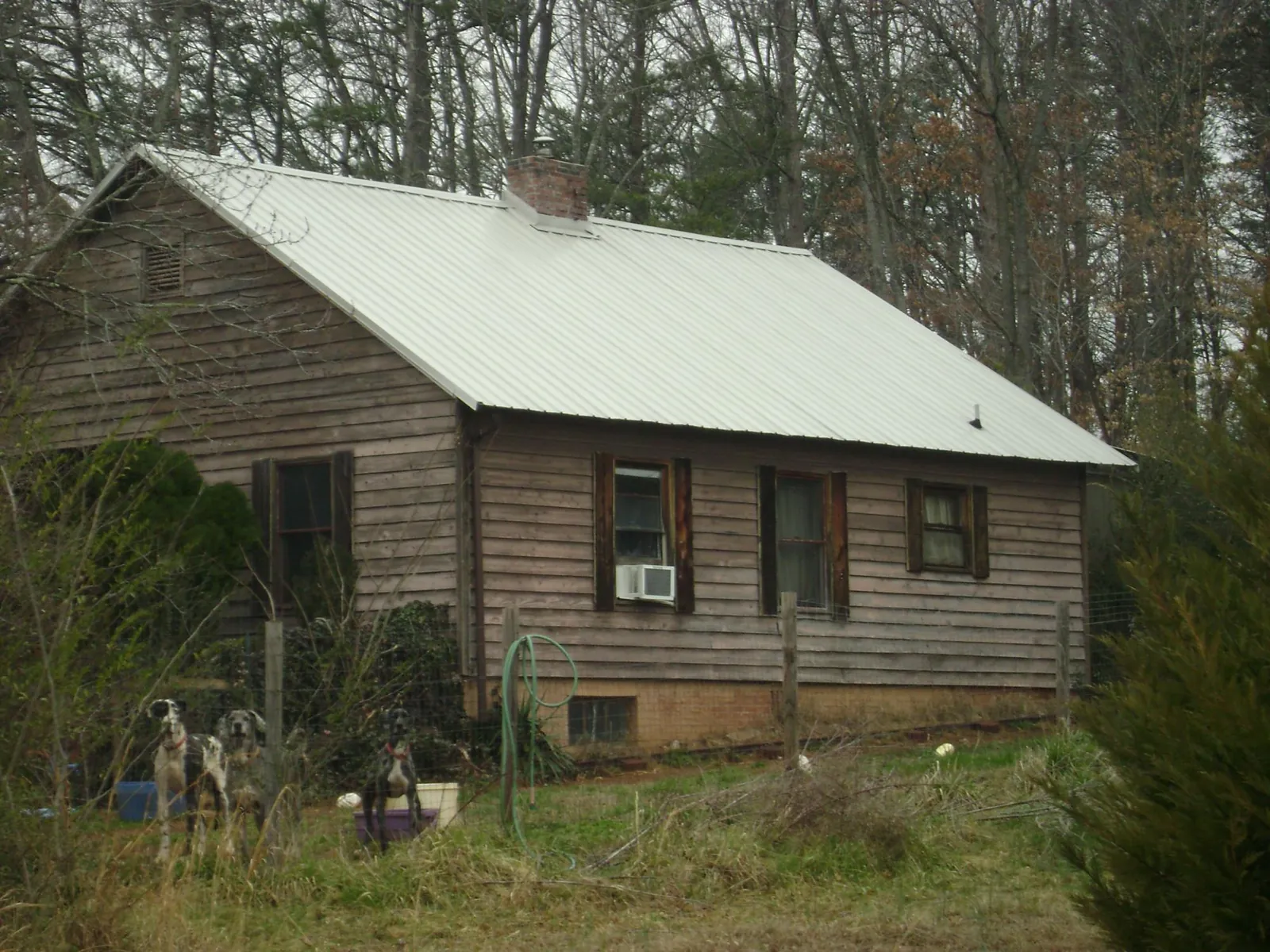 White metal roof on an old wood sided farmhouse, from a Metal Roof Installation job in Swain